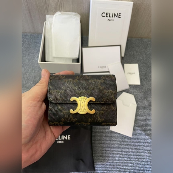 Celine Handbags - CELINE COMPACT WALLET WITH COIN TRIOMPHE IN TRIOMPHE CANVAS
